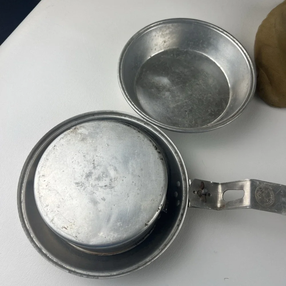 Vintage Boy Scouts Of America Aluminum Mess Kit Pot Pans Cup Mirror Set Camping